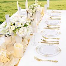 102PCS White And Gold Plastic Plates - Heavy Duty Gold Disposable Plates Include 51PCS 7.5inch Dessert Plates, 51PCS 10.25inch Dinner Plates For Wedding & Parties - 金色 - 查看 9