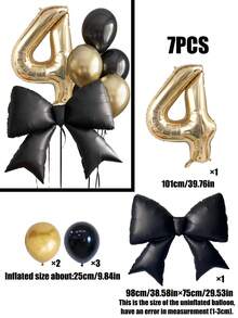 7/8个40英寸0-9浅金色数字气球套装，大号黑色蝴蝶结铝箔气球，黑金乳胶气球，适用于生日派对、周年纪念装饰 - 彩色 - 查看 18