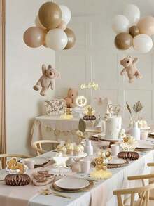9件套 - 婴儿派对泰迪熊蜂窝中心装饰品，适合性别揭晓派对，奶油色蜂窝中心装饰品，桌面装饰，生日派对礼物，婴儿派对装饰品（棕色） - 棕色 - 查看 2