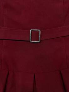 女士优雅约会/休闲A字腰带中长连衣裙，短袖，春夏款 - 酒紅色 - 查看 6