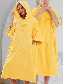 1pc Wearable Hooded Soft Shower Wrap, Cute Apple Shape Adjustable Bathrobe With Pockets, Suitable For Men And Women, Home And Travel - Multicolor - View 6