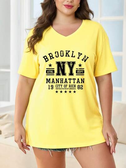 大码T恤睡裙 - 美式印花标语睡衣 - 短袖V领休闲风 - 睡衣家居服 - 女士 - 舒适时尚 - 时尚入眠，酣然入梦