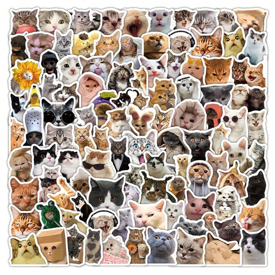 104 Pcs Funny Cat Stickers - Whimsical Feline Decals For DIY Journals, Phone Cases & Water Bottles - 104PCS - View 1