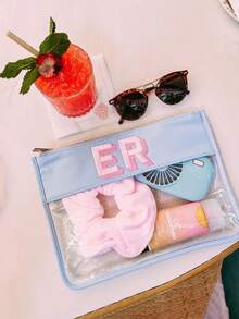 Personalized Zipper Cosmetic Bag, Can Be Customized With Name/Text, Transparent Makeup Pouch, Suitable As Gift For Mom, Bridesmaids, Teenagers - Multicolor - View 2