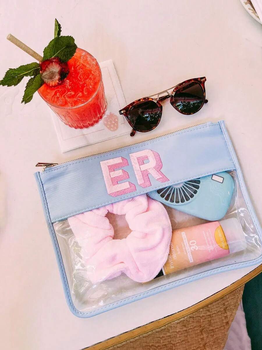 Personalized Zipper Cosmetic Bag, Can Be Customized With Name/Text, Transparent Makeup Pouch, Suitable As Gift For Mom, Bridesmaids, Teenagers - Multicolor - View 1