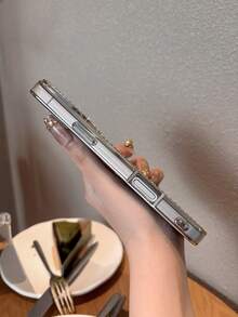 A Butterfly Patterned Electroplated Sparkling Diamond Anti Drop Silver Phone Case Compatible With Apple 17/17 Pro/Air/17 Promax/16/15/4/13/12/11 And Other Phone Models, Suitable For Giving Gifts To Friends, Etc - Silver - View 4