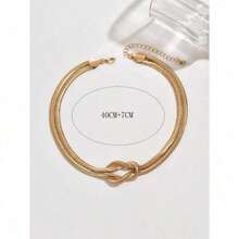 1pc Simple Versatile Snake Chain Necklace, Metal Design Fashionable Jewelry For Women, Suitable For Daily Wear, Hanging Out, And Gatherings - Gold - View 1
