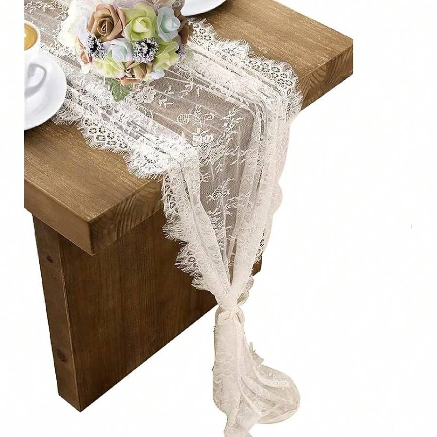 3 Pcs White Lace Table Runner 14 X 120 Inch Embroidered Boho Table Runner For Wedding Party Bridal Shower Decorations Vintage Rustic Table Runners - WhiteLaceTableRunner - View 1