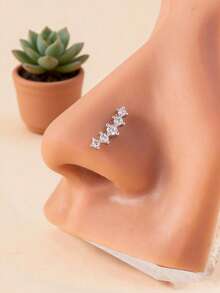 1pc Funky Cubic Zirconia Decor Nose Stud For Women For Daily Decoration - Silver - View 6