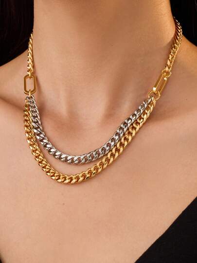 14K Dual-Tone Plated Chunky Cuban Link Necklace, Unisex, Suitable For Daily Wear, Weddings, Vacations, Sports, Hip-Hop Parties, Exquisite Jewelry, Great Gift For Birthday, Anniversary, Father's Day, Valentine's Day, Mother's Day, Christmas