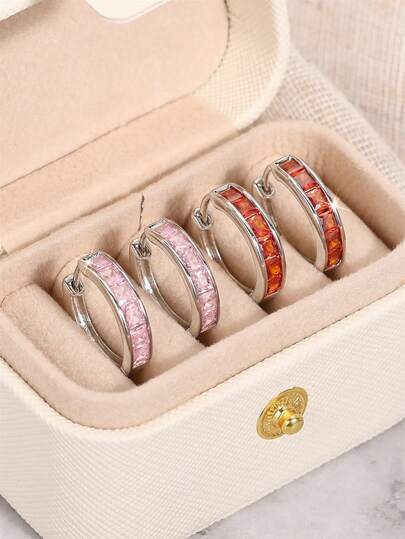 4 Pcs Elegant Cubic Zirconia Hoop With Box For Women For Wedding Engagement Anniversary Party Jewelry Valentine's Day Gift