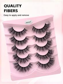 ENCHUW 5 Pairs Fluffy Volume Long Lashes Dramatic Thick False Eyelashes Faux Mink Lashes Reusable Lashes Makeup Fake Eyelashes - Black - View 5