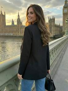 Black Rhinestone Embellished Blazer Jacket For Women, Unique Design, Casual Chic, Spring/Autumn - Black - View 3