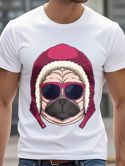 1 Piece Of 's T-Shirt With A Monkey Wearing A Hat And Sunglasses Pattern, 180 Grams 100% Pure Cotton Crew Neck Short Sleeve, Casual Simple All-Season T-Shirt, A Gift For Family And Friends On New Year 2026 And Valentine's Day