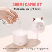 Humidificador portátil con forma de gato - Bajo nivel de ruido de 28dB para auto, dormitorio y plantas | Fácil de rellenar y limpiar | Almacén local - A - Ver 5
