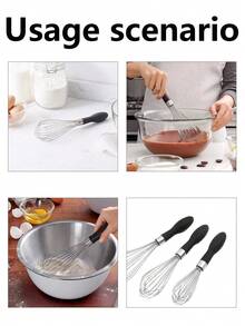 不锈钢丝打蛋器套装，适用于烹饪、洗碗机、烘焙、厨房等。 - 黑色 - 查看 3