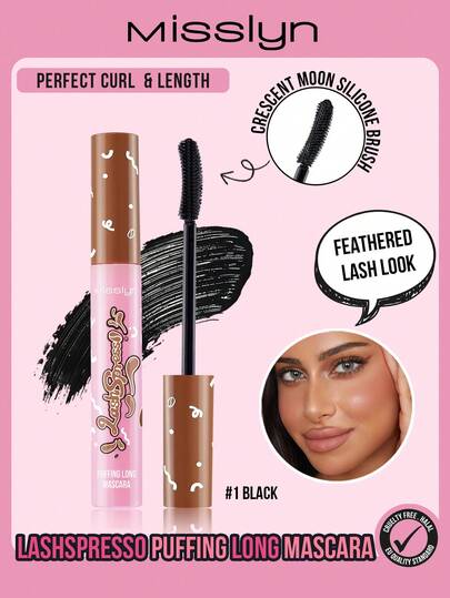  MISSLYN-Lashspresso 丰盈纤长睫毛膏，睫毛，丰盈，卷翘，纤长，定型，惊艳，可叠加配方，黑色，酒红色，睫毛，浓密丰盈，打造自然到浓密妆效，纤长丰盈，扇形效果，乳霜质地，丰盈持久