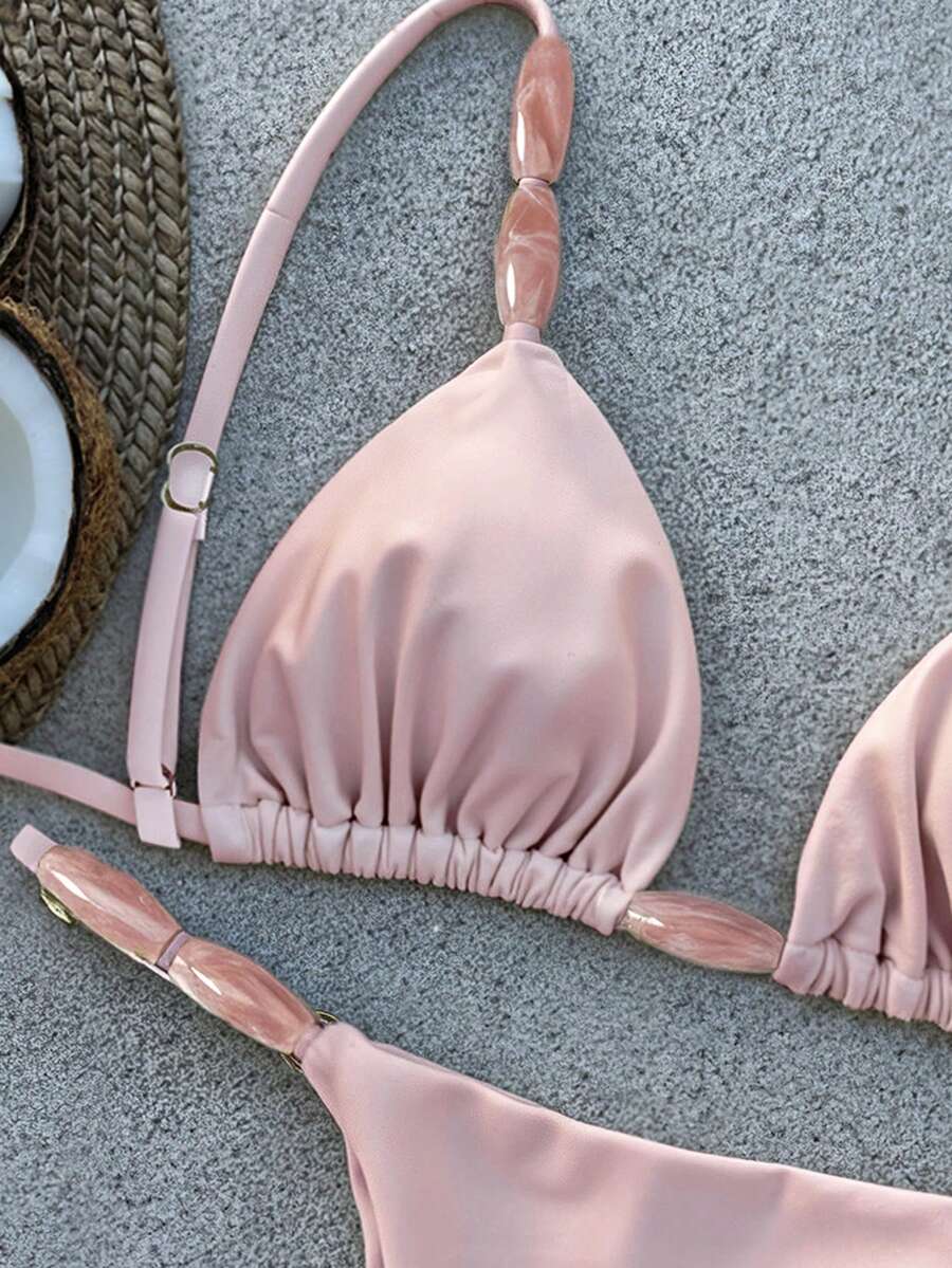 Bikinx Women's Elegant Bikini Set, Featuring Spaghetti Straps, Tie-Front, And Open Back Design With Knotted Details For A Fashionable Look - Hồng - Xem 1