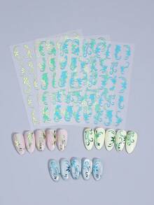 3片绿色金属藤蔓美甲贴纸，春绿色藤蔓花朵自粘美甲贴花，DIY美甲沙龙装饰配件，适合春夏美甲 - 綠色 - 查看 9