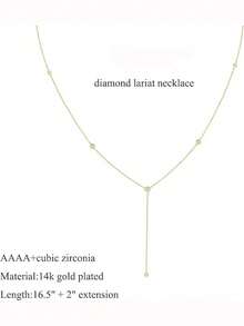 Lariat Necklace For Women, Dainty Layered Gold Long Necklaces 14k Gold Plated Beaded Bar CZ Drop Necklace Simple Gold Y Choker Necklaces For Women Gold Jewelry Gifts For Women - Vàng - Xem 5