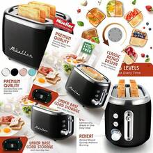 tostador retro 2 rebanadas 7 niveles de dorado 3 funciones recalentar descongelar cancelar -B032 - Negro-1 - Ver 1