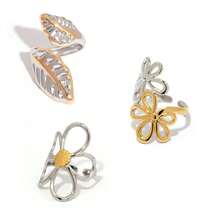 3pcs/1pc Vintage Flower Leaf Opening Ring, 18k Gold-Plated Stainless Steel Ring, Women's High-End Fashion Temperament Ring, 304 Stainless Steel Ring, Simple And High-End Style Personalized Jewelry, Holiday Gift/Daily Matching Versatile Design, Suitable For Girlfriends And Wives, Suitable For Daily Gatherings And Parties - Multicolor - View 5