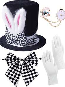 Bộ trang phục Thỏ Trắng (1 món/4 món/6 món) bao gồm băng đô tai thỏ, mũ lông mềm, kính đồng hồ, găng tay nơ, mũi thỏ, trang phục dự tiệc Phục Sinh. - Đàn ông - Xem 13