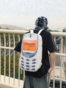 1pc Creative Large Capacity Interesting Phone Print Fashion Couple Backpack, Casual Multi-Function Large Capacity Student Backpack, Travel Backpack - A - View 8