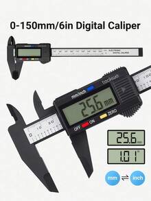 1pc 0 - 6" / 0 - 150mm Digital Caliper Measuring Tool Electronic Micrometer Caliper Electronic Digital Caliper Carbon Fiber Dial Vernier Caliper Gauge Micrometer Measuring Tool Digital Ruler - 黑色 - 查看 2