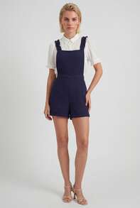 Naf Naf Lightweight Textured Fabric Short Jumpsuit Combinaisons Navy Blue Fabric - Navy Blue - View 1