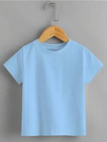 Baby Blue Cotton Short-Sleeved Comfortable T-Shirt For Boys - 淺藍色 - 查看 9