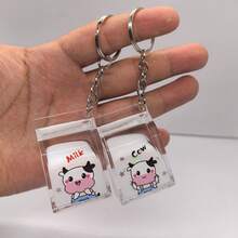 Móc khóa hình hộp sữa lỏng bằng acrylic, có in họa tiết, dùng để trang trí túi xách, bên trong có sữa lỏng màu trắng, phụ kiện thời trang và dễ thương, móc khóa sáng tạo. - hộp sữa - Xem 4