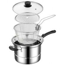 4pc Non Stick Chip Pan Deep Fat Fryer Cooking Noodle Soup Pot Frying Basket&Lid - Silver - View 11