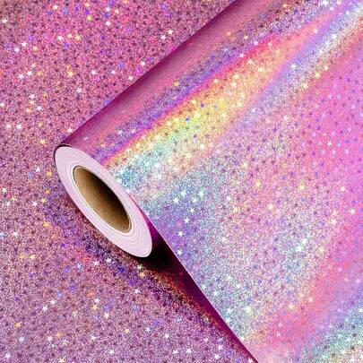 Pink Gift Wrap Roll With Metallic Holographic Star Pattern, Suitable For Birthdays, Valentine's Day, Mother's Day, Graduations, Weddings, Father's Day, Baby Showers, Christmas (17 Inches X 9.84/16.4/32.8 Feet)