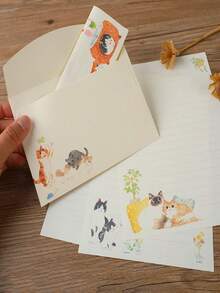 9pcs A5 Creative Chinese Style Cute Cat Theme Stationery Paper, Elegant Western-Style Envelopes - Rectangle - View 7