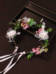 1pc Floral Headband & Hair Accessory For Women, Wedding, Travel - Pink - View 2