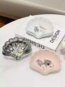 Plateau à bijoux en céramique, plateau à bibelots en forme de coquillage, plateau à clés, petit plateau à bagues, boîte de rangement pour bijoux, décoration de table de chevet, porte-savon, convient pour l'entrée, le bureau, la coiffeuse - Multicolore - Voir 3