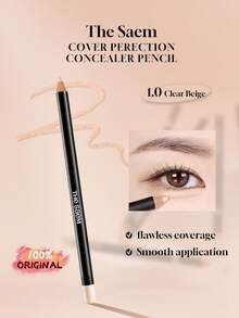 the SAEM Cover Perfection Concealer Pen - Acne Blemish Concealer - Covers Imperfections, Age Spots, Acne Marks And Freckles - Multi-Purpose Eye Concealer For Dark Circles, 0.2g/0.01oz (1.0 Transparent Beige) - 1.0 Clear Beige - View 2