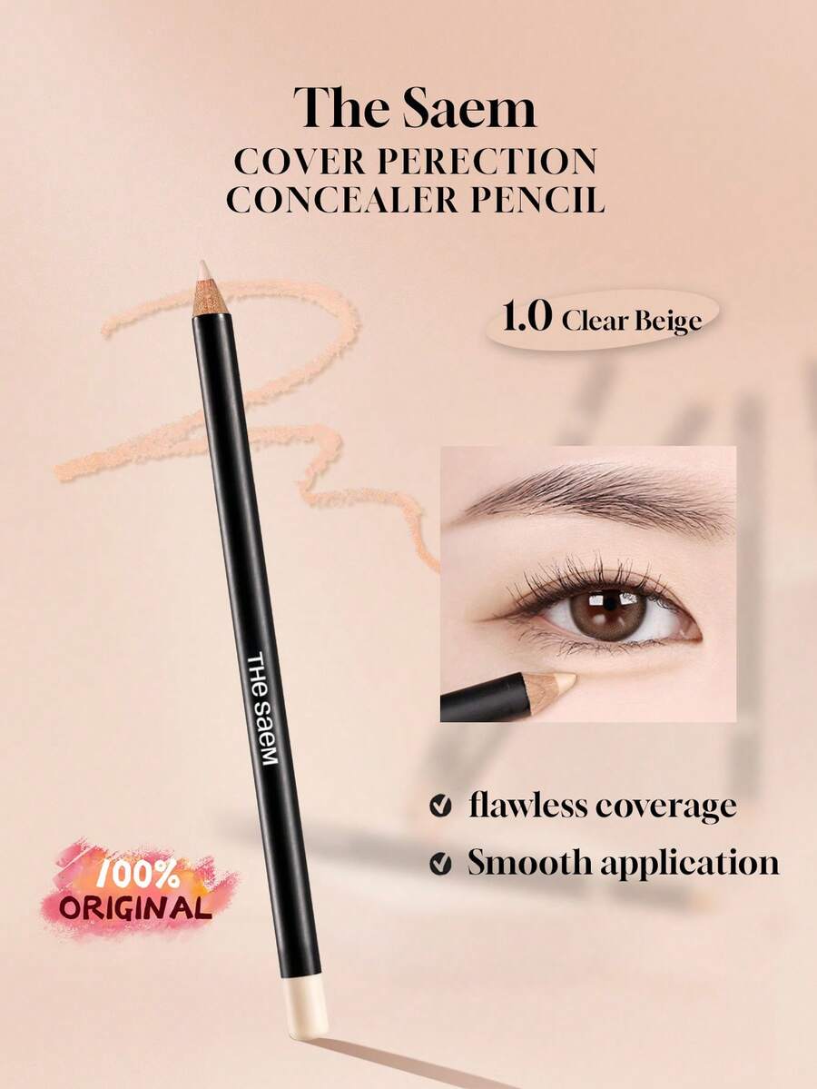 the SAEM Cover Perfection Concealer Pen - Acne Blemish Concealer - Covers Imperfections, Age Spots, Acne Marks And Freckles - Multi-Purpose Eye Concealer For Dark Circles, 0.2g/0.01oz (1.0 Transparent Beige)