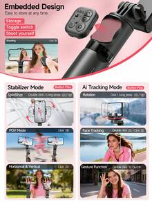 AXNEN AI Smart Handheld Gimbal Stabilizer - Auto Face Tracking, Foldable 360° Rotating Selfie Stick & Tripod With Multi-Color Temperature Fill Light, Bluetooth Detachable Remote - Compatible With Android & IOS, Perfect For Live Streaming, Meetings, Selfies, Photography & Video Recording - Multicolor - View 7