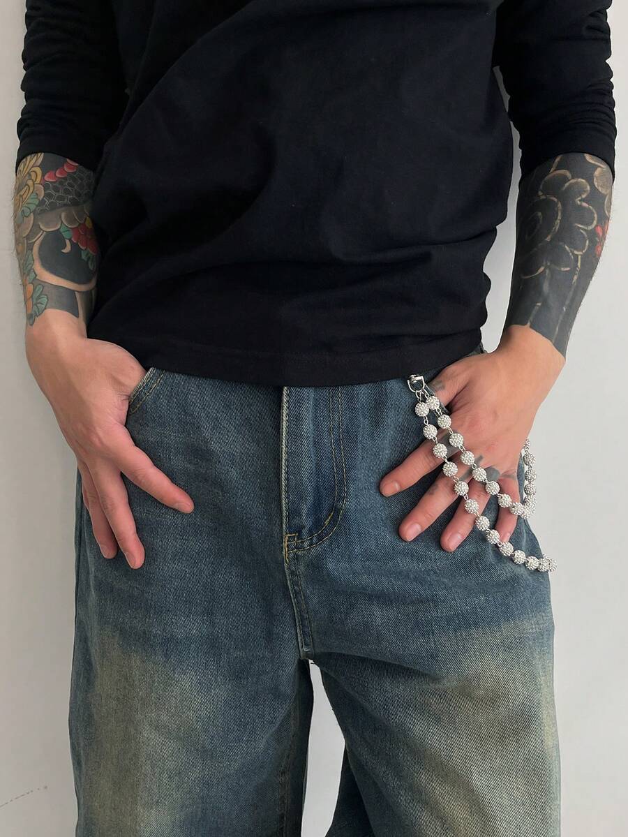 1pc Gothic Punk Retro Rhinestone Inlaid Geometric Acrylic Bead Layered Casual Minimalist Charm Jewelry Pant Chain, Rock Hip Hop High-End, Street Shooting, Party, Daily Couples Versatile Fashion Men Pant Chain Gift - Pants Chain - View 1