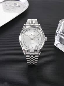 RICECGO 1 chiếc đồng hồ đeo tay nam công sở chạy máy thạch anh, mặt số rạng rỡ với vạch số nghệ thuật độc đáo, viền răng cưa + hiển thị lịch, chất liệu thép cao cấp, phù hợp cho cả đi làm và đeo hàng ngày. - Bạc - Xem 9