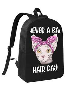 Hairless Sphynx Cat Feline Vibrant Printed Polyester Backpack - Sturdy Construction For Everyday Adventures - Rectangle - View 1