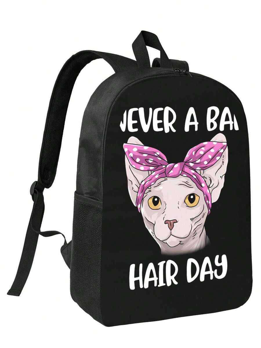 Hairless Sphynx Cat Feline Vibrant Printed Polyester Backpack - Sturdy Construction For Everyday Adventures - Rectangle - View 1