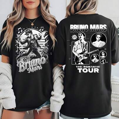 1PC Bruno Mars The Romantic Tour Graphic Women's T-Shirt Short Sleeve Tee