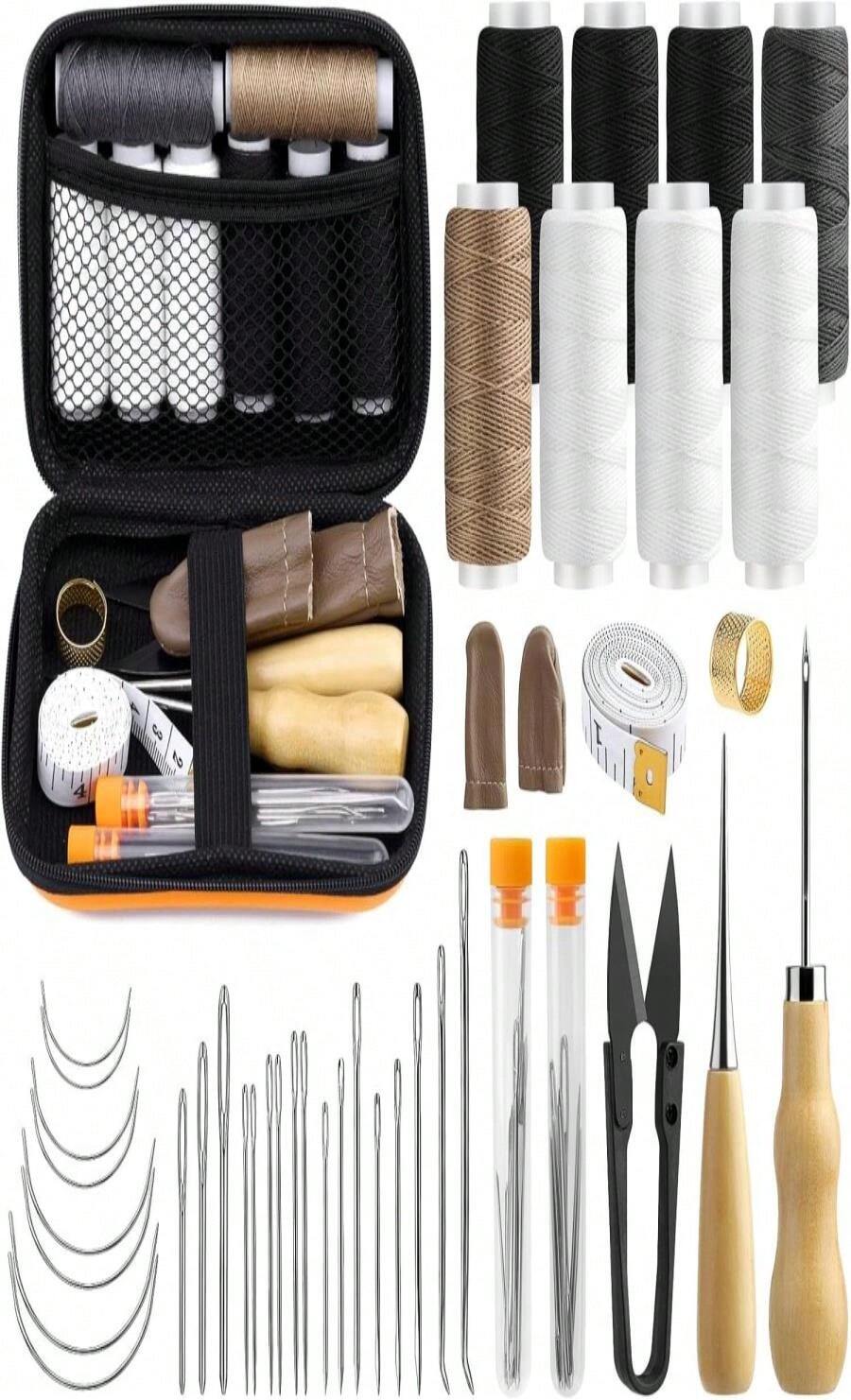 MORFEN Sewing Kit For Adults, 38 Pcs Heavy Duty Sewing Kit, Needle And Thread Kit With Hand Sewing Needles 8 Upholstery Thread, Upholstery Repair Kit For Carpet Canvas DIY Sewing Repair - ColorA - View 1