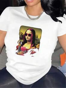 T-Shirt With Artistic Print For Home Decor, Durable Comfortable, Ideal For Living Room Or Dining Area, Stylish Design, Soft Fabric, Casual Wear, Unisex Fit, Modern Look, Easy Care, Lightweight Material - White - View 1