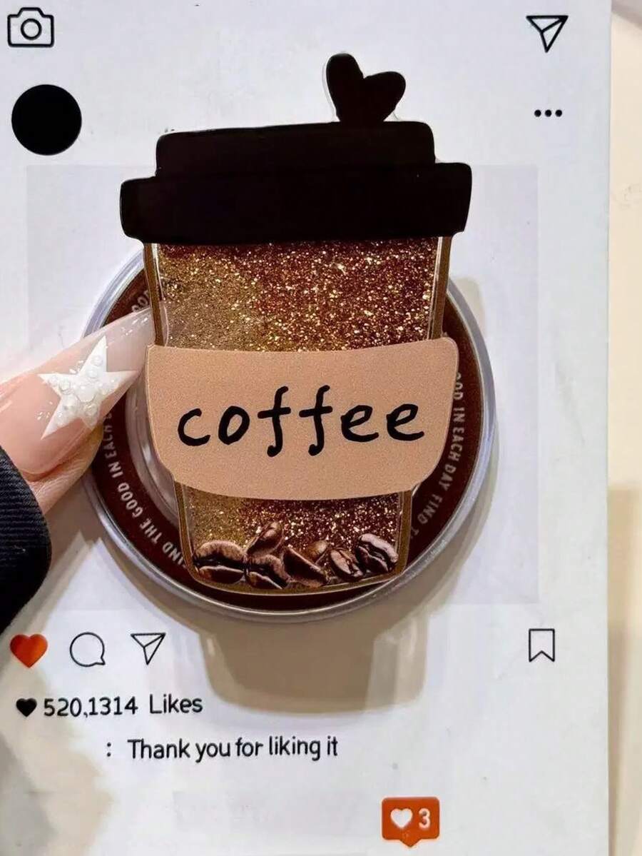 1 Piece Of Niche Quicksand Coffee Cup Magnetic Phone Holder, Extendable And Easy To Carry Desktop Holder, High-End Holder - Coffee Brown - View 1