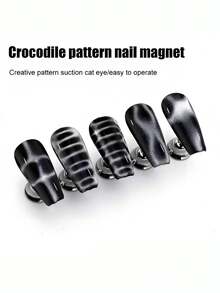 Set de pegatinas magnéticas para uñas con textura de cocodrilo, con diseño de onda geométrica para crear un poderoso efecto de ojo de gato, ideal para el arte de uñas - Multicolor - Ver 6