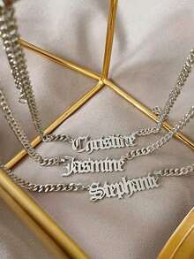Personalized Simple Custom Necklace For Men And Women, Silver Chain Necklaces Customized Letter Name Pendants, Hip-Hop Style Jewelry, Multi-Font Selection For Anniversaries, For Valentine's Day, For Mother's Day, For Weddings, For Daily Wear, For Birthdays Valentines, Back To School, School Gift, For Office, For School, For Classroom, For Teacher Gifts, For University, For Colleague, For Dorm Rooms, For Teenagers, Junior High School Students, College Students, Customized Fashion Word Necklaces, Chic Autumn,Delicate Romance - 彩色 - 查看 2